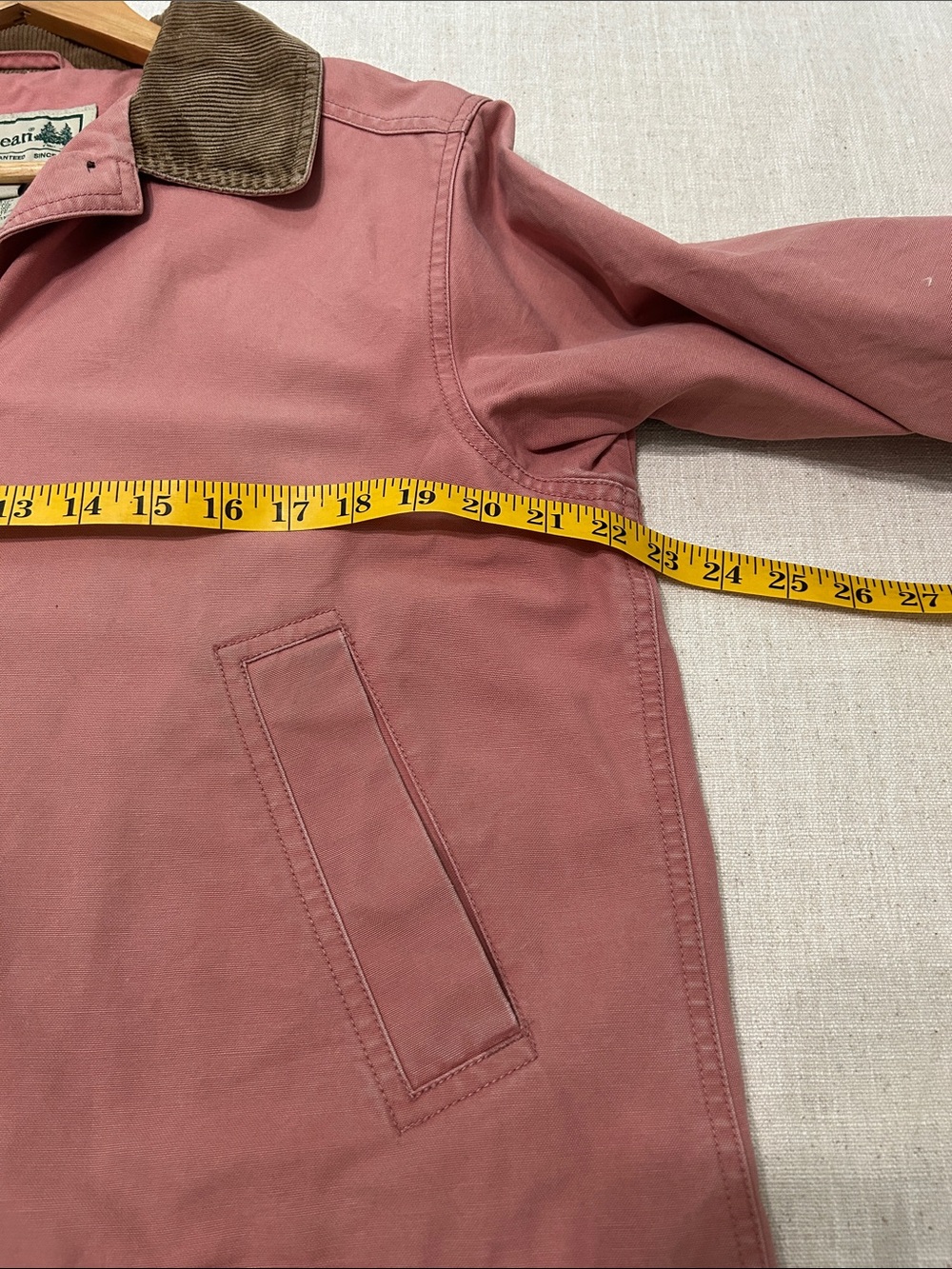 LLBean Chore Jacket Pink Canvas Barn Utility Brown Corduroy Collar Womens Medium - Picture 12 of 16